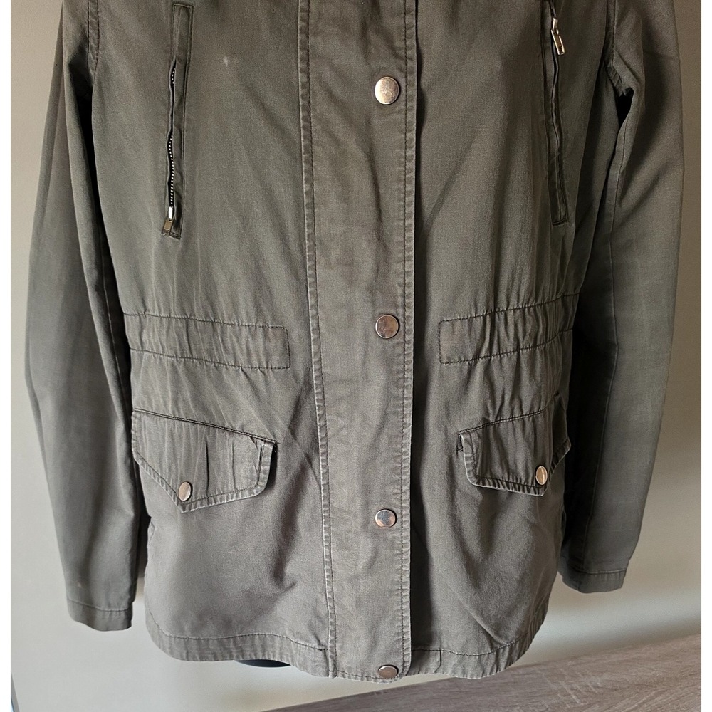 Love Tree Full Zip Hooded Utility Olive Green Military Army 100% Cotton Jacket-S - Picture 7 of 11